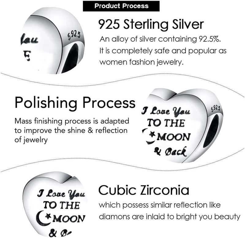 VALGACLS 925 Sterling Silver Family Love Mom Mouse Heart Charms for Bracelets Necklace Valentine's Day Mother's Day Jewelry Charm for Women - Image 5